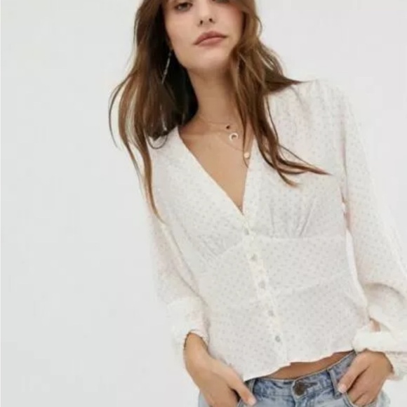 Free People Love Street Top Pink Polka Dots Size Small Blouse Date Night - Picture 2 of 9